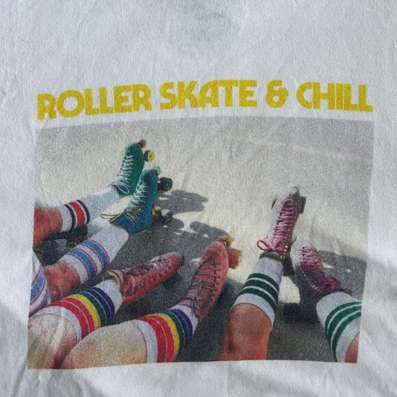 Forever 21 cropped graphic white T-shirt sz S oversized loose fit 100% cotton - Picture 4 of 5